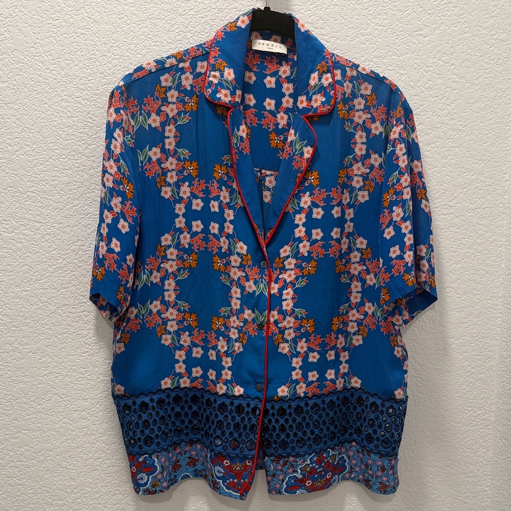 Sandro Blue Floral Button Down Shirt